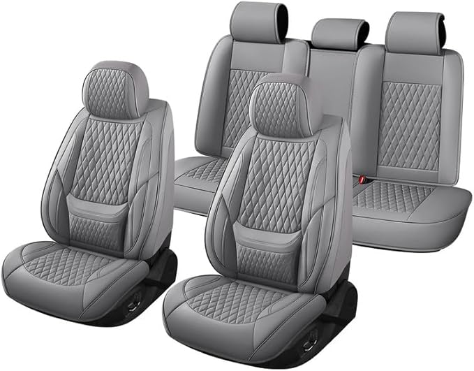 Car Seat Covers Full Set Custom Fit for Chevrolet/Chevy Captiva 2006-2018 - Premium Faux Leather with Lumbar Support | Breathable, Waterproof, Anti-Slip, Durable (Gray,Full Set)