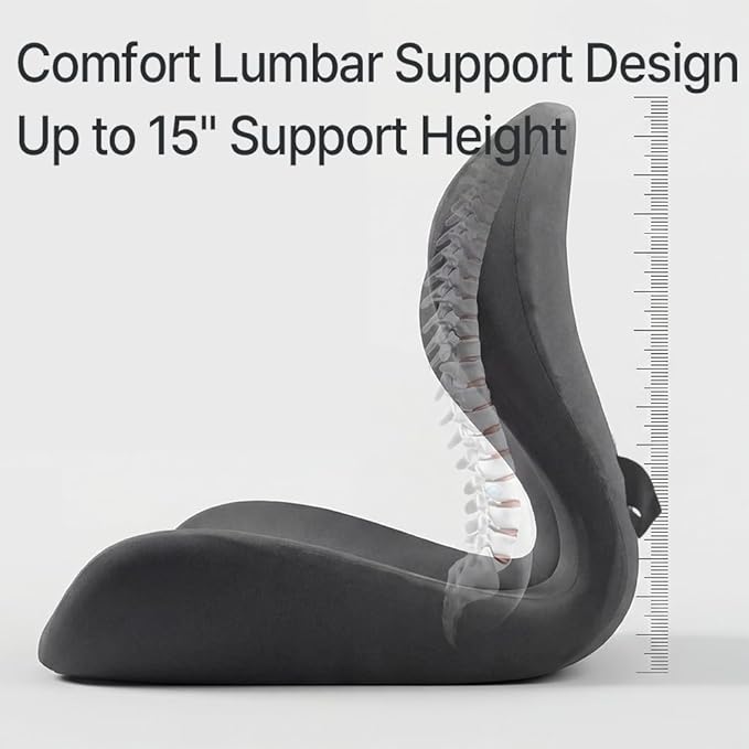Navizam Lumbar Support Pillow for Office Chair – Seat Cushions for Office Chairs - Back Support for Office Chair, Pillow for Car – Chair Cushion with Anti-Slip Base, Backrest with Elastic Strap