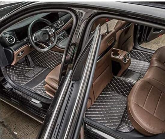 Custom Car Floor Mat Compatible with 97% Car Models Luxury Leather All Weather Waterproof Anti-Skid Full Coverage Car Mats (Black Yellow)