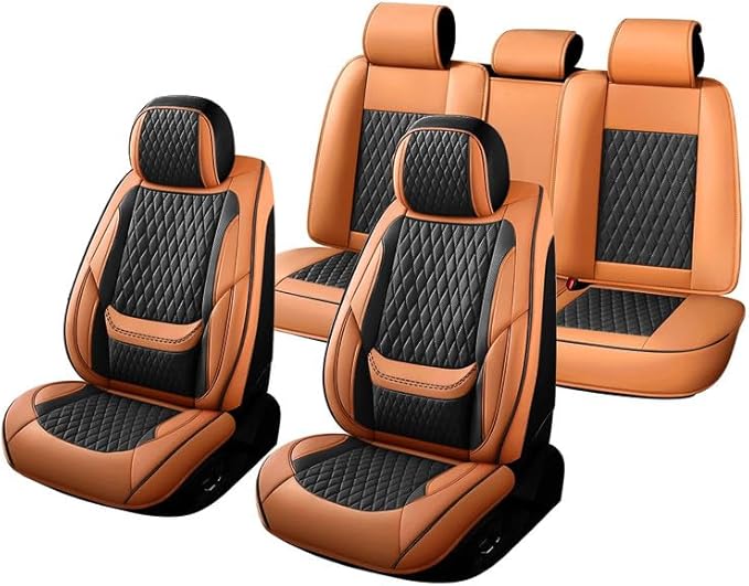 Car Seat Covers Full Set Custom Fit for Chevrolet/Chevy Captiva 2006-2018 - Premium Faux Leather with Lumbar Support | Breathable, Waterproof, Anti-Slip, Durable (Black&Brown,Full Set)