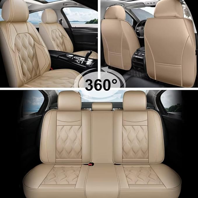 AOMSAZTO Car Seat Covers Full Set Fit for Sentra 2008-2026 Waterproof Faux Leather Car Seat Cushions Automotive 5 Seat Covers Set(Beige)