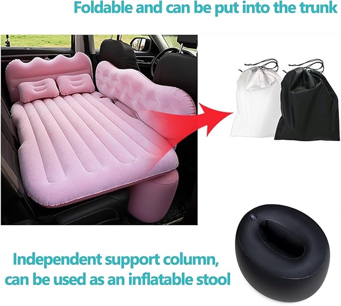 Car Air Mattress Compatible with Saturn Vue 2002 2003 2004 2005 2006 2007 2008 2009 2010, 12 V Pump, Sleeping Pad with Headrest & Side Guards for Road Trips & Car Camping Beige