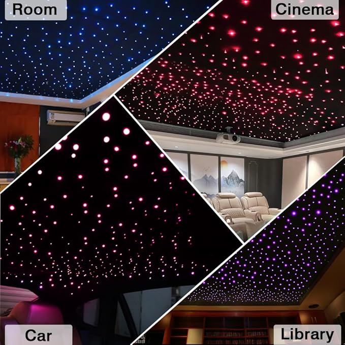 FIREWORK Starlight Headliner Kit, Fiber Optic Lights 10W RGBW Twinkle+Music Sync Effect+APP+Remote, 550pcs 13.1ft/4m 0.03in/0.75mm Fiber Cable for Star Lights for Car/EV & Home Theater Ceiling