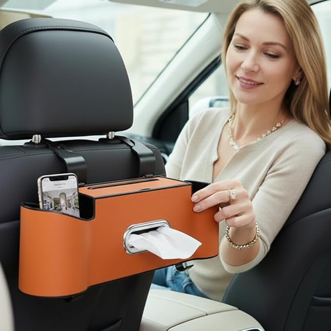 3-in-1 Car Backseat Organizer, 2026 New Multifunctional Back Seat Car Organizer with Cup Holder, Tissue Box, Trash Bin & Hooks for Hold Phones, Snacks, Drinks, Handbags (2, Black)