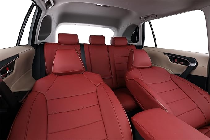 EKR Rav4 Seat Covers Custom Fit for Toyota Rav4(Gasoline) 2019 2020 2021 2022 2023 2024 2025 LE/XLE/XLE Premium/Limited,Leather Car Seat Cover Full Set for SUV,Faux Leather(Burgundy)