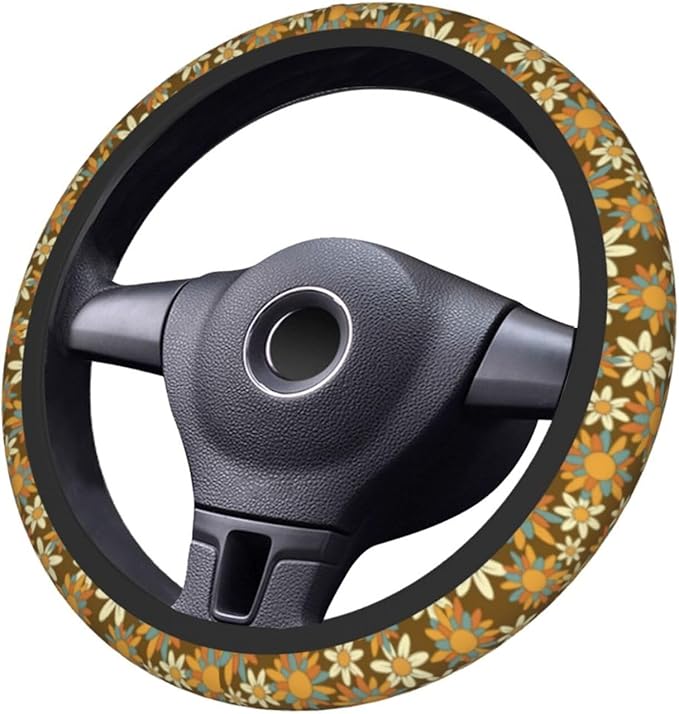 Flowers Cute Steering Wheel Cover Non-Slip Breathable Sweat-Absorbent Suitable for SUV Van Truck Car Universal Protection Accessories 15 Inch Suitable for Women Men