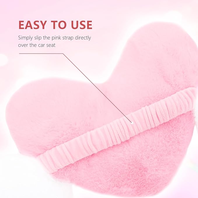 AKAZA 2 Pcs Plush Heart Shaped Pillow with Angel Wings - Car Headrest Cushion, Soft Comfortable Seat Pillow for Driving Travel, Office Room Car Decor ,Pink, 19.7 x9.4 Inch (Pink)