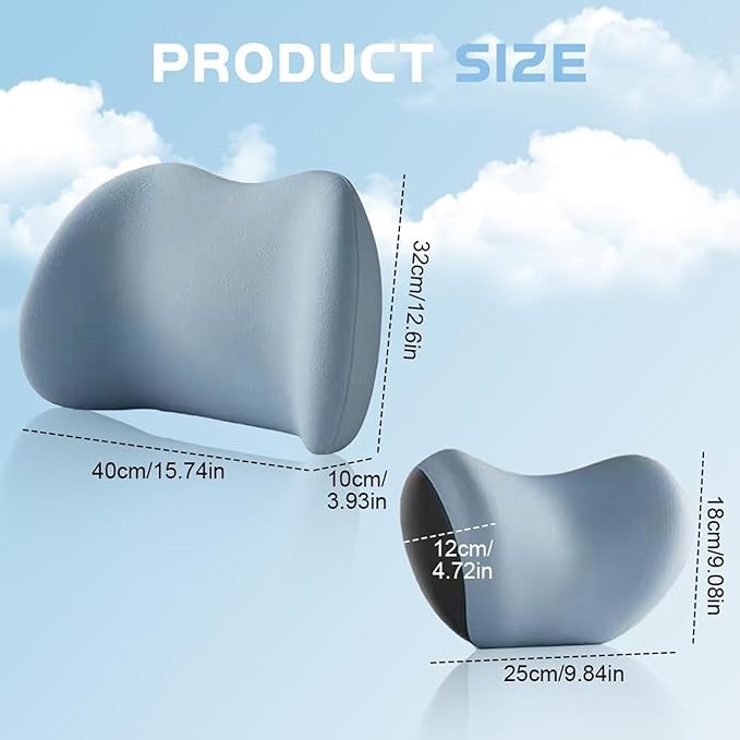 Headrest Lumbar Pillows Car Seat for Toyota Land Cruiser 2000-2025, Ergonomic Neck Back Support Cushion, Comfortable Breathable Washable Cover, Memory Foam, Blue
