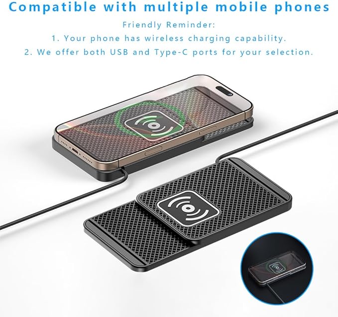 Wireless Charging Pad for Car for Kia K4 2025, Non-Slip Type C/USB 20W Fast Phone Charging Pad DIY Trim-to-Fit No Interior Damage,B&Type-C