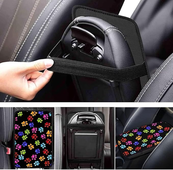 JoyLamoria Cute Footprint Car Armrest Cover Automotive Armrest Pad Cute Car Interior Decor