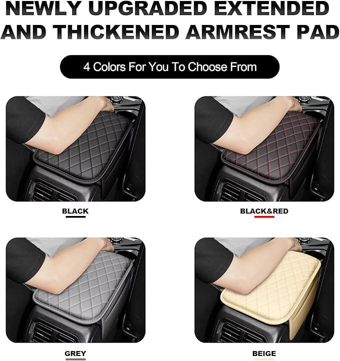 Upgraded Car Center Console Cover Fit for 4Runner Faux Leather Car Armrest Cover Cushion with 2 Storage Bags,Car Armrest Storage Box Interior Accessories(Black)