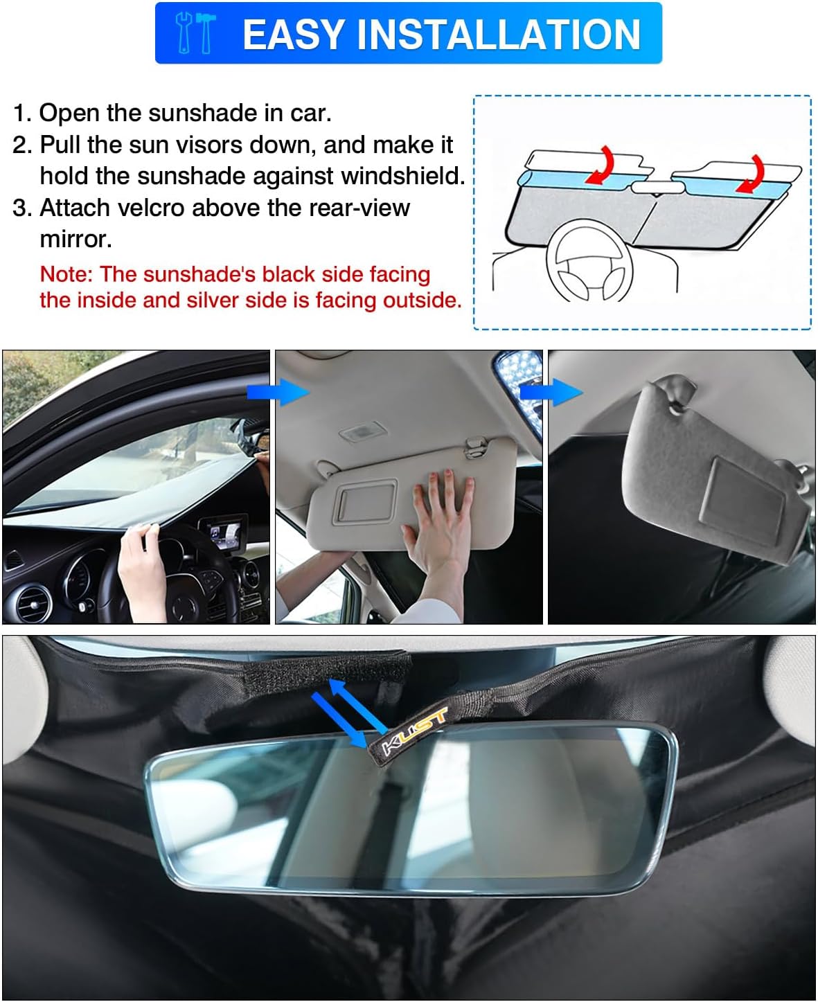 KUST Windshield Sun Shade for Chevrolet Silverado/GMC Sierra 2007-2013 Window Shade Sun Visor Cover Foldable Blocks UV Rays Keep Your Car Cooler