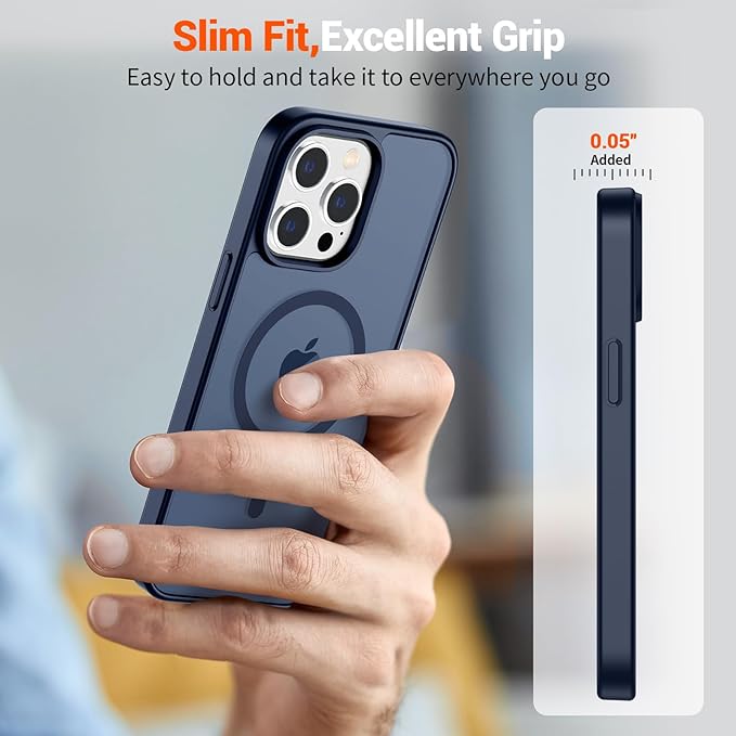 SUPFINE Magnetic for iPhone 14 Pro Case with Screen Protector (Compatible with MagSafe) (Military Grade Drop Protection) Translucent Matte Shockproof Phone Cover,Dark Blue
