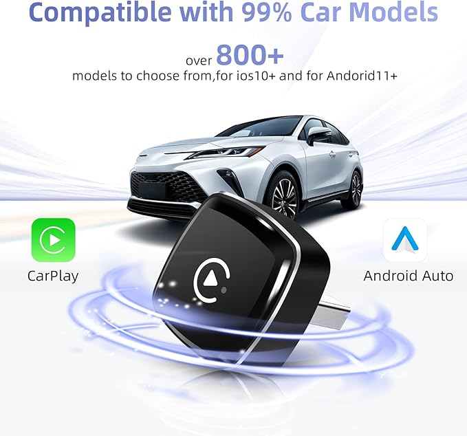 LEXXSON Wireless CarPlay Adapter for iPhone, Plug and Play, Fast and Stable Connection 2 in 1 Android Auto Wireless Adapter for CarPlay&Android