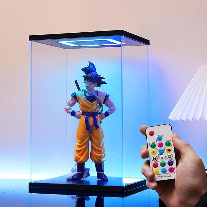 Clear Acrylic Display Case with Light for 400% bearbrick, Multiple Color Lights Dustproof Protection Display Box for Collectibles Action Figures(6×6×12inch)