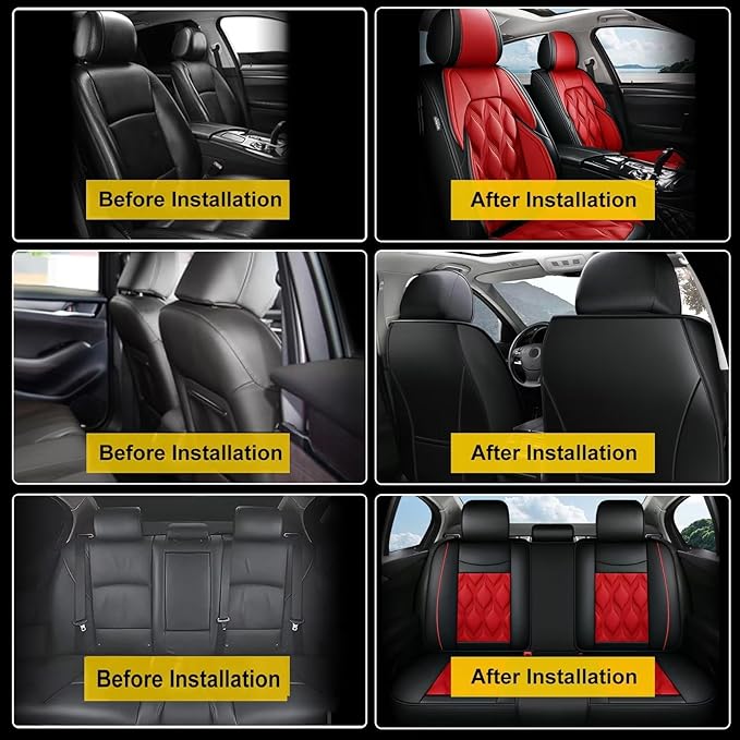 AOMSAZTO Car Seat Covers,Full Set 5 Seats Custom Fit for Buick Encore GX 2020-2026,Leather Car Seat Cover Seat Cushion Protector,Airbag Compatible Waterproof Black&Red