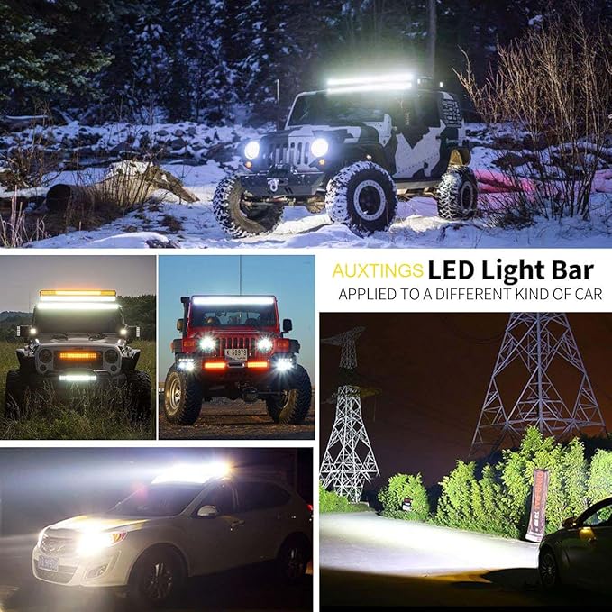AUXTINGS 22 inch 324W LED Light Bar Triple Row Spot Flood Combo Beam Off Road Lights Waterproof Work Light with Wiring Harness for Jeep Trucks SUV ATV UTV Boat Lights, 12V 24V
