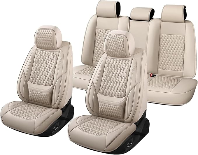 Car Seat Covers Full Set Custom Fit for Buick Lacrosse 2004-2019 - Premium Faux Leather with Lumbar Support | Breathable, Waterproof, Anti-Slip, Durable (Beige,Full Set)