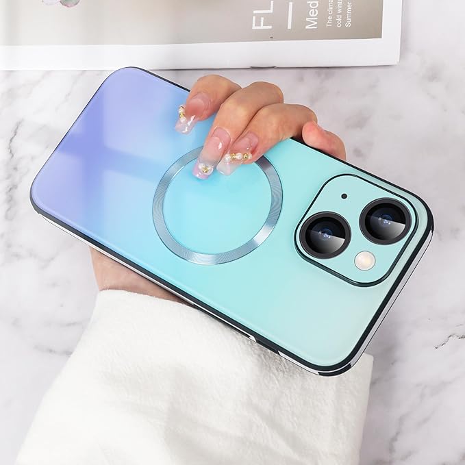 Guppy Compatible with iPhone 14 with MagSafe Case, Magnetic Gradient Case with MagSafe Charging, Gradient Glass Back Cover with Lens Film-Black