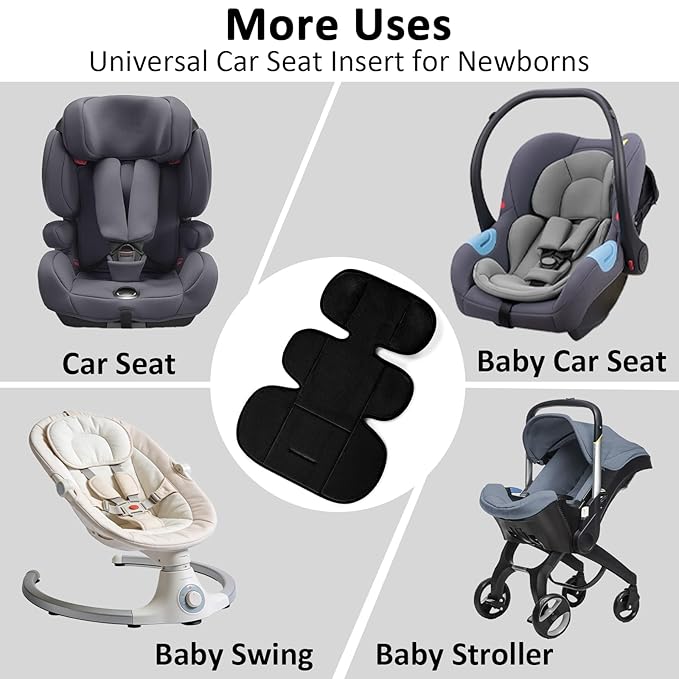 GFU Infant Car Seat Insert Head and Body Support Thickened, 3-in-1Reversible Newborn Insert for Carseat with Strap Pads, Soft Stroller Cushion Pillow Insert for Boys and Girls, Black