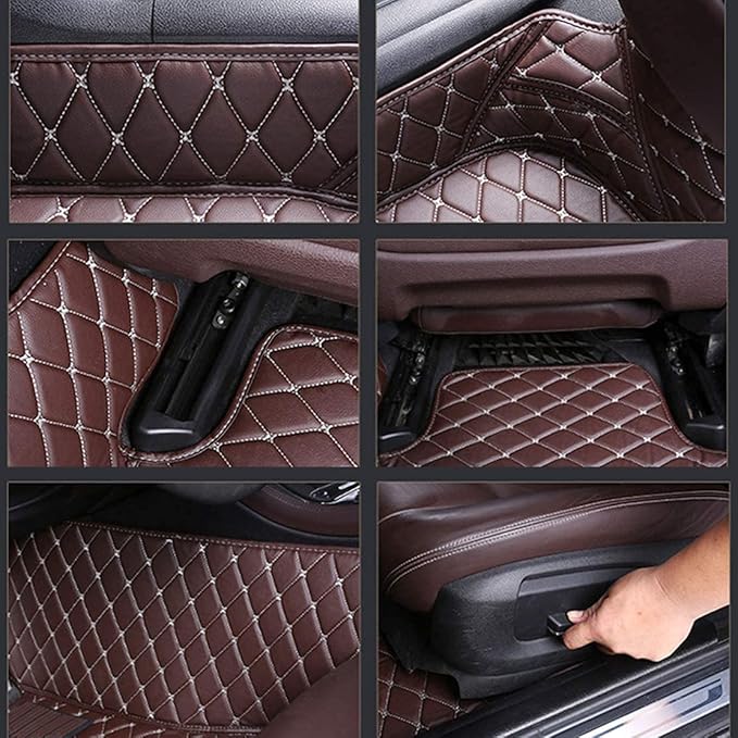 Custom Floor Mats for Cars fit 95% Sedan SUV Sports Car Full Coverage All Weather Men Women Pads Protection Non-Slip Leather Floor Liners (Black Wine red Stitching)