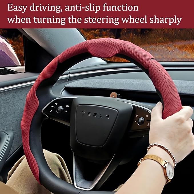 Car Steering Wheel Cover, Nappa Leather 15 Inch Snap-On 3PCS Set Vehicle Steer Wheel Wrap Protector, Non-Slip Automotive Interior Protection Accessories, Universal Fit (Pink)