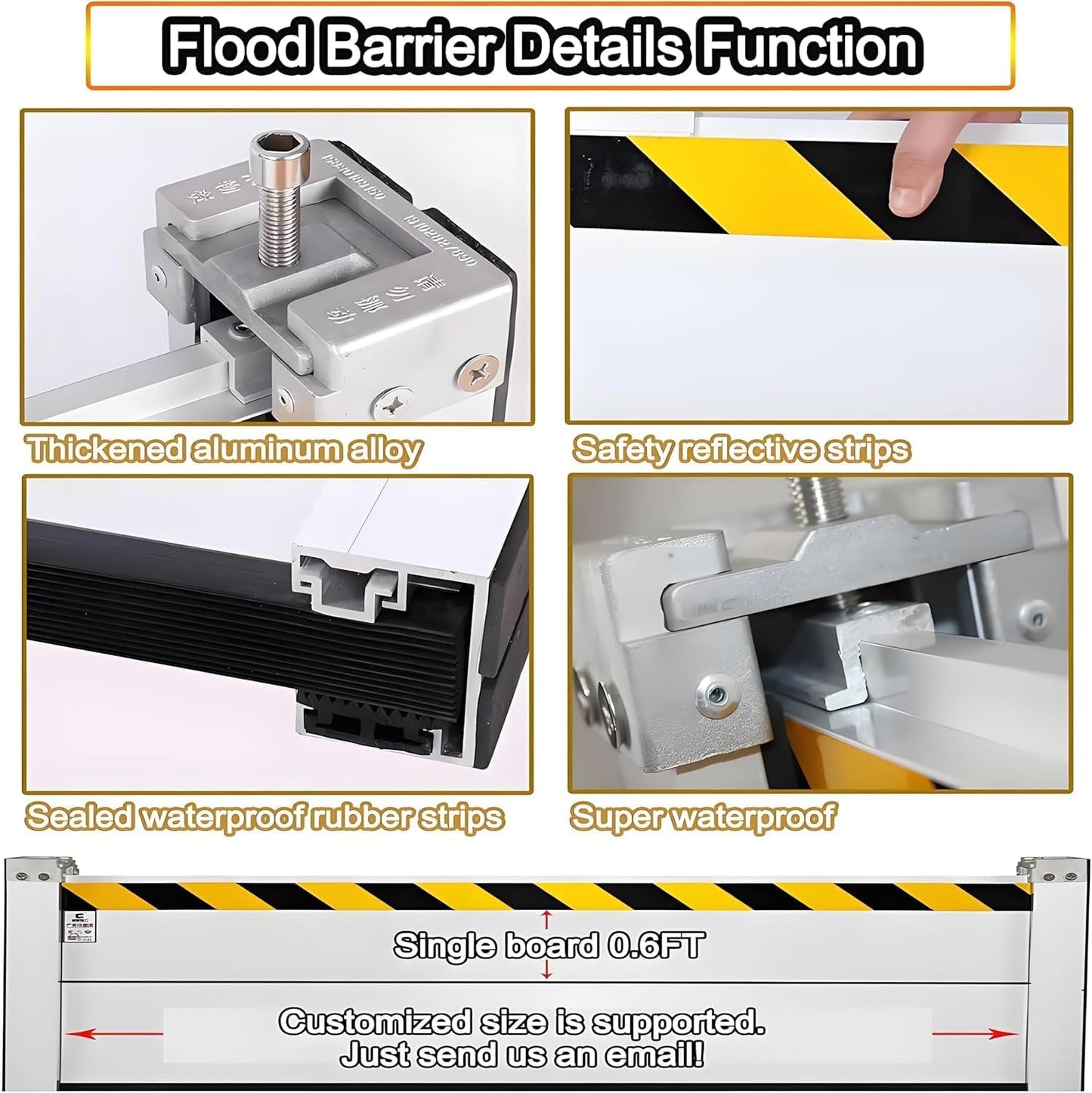 Flood Barriers for Home Exterior - Aluminum Alloy Outdoor Easy Flood Barrier Garage Doors Water Barriers for Flooding,H15.7 Inch/L4.5FT