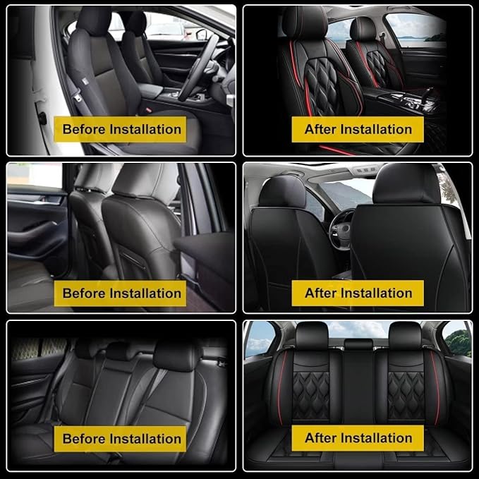 AOMSAZTO Car Seat Covers Full Set Fit for Toyota RAV4 2013-2026 Waterproof Faux Leather Car Seat Cushions Automotive 5 Seat Covers Set(Black&Red)