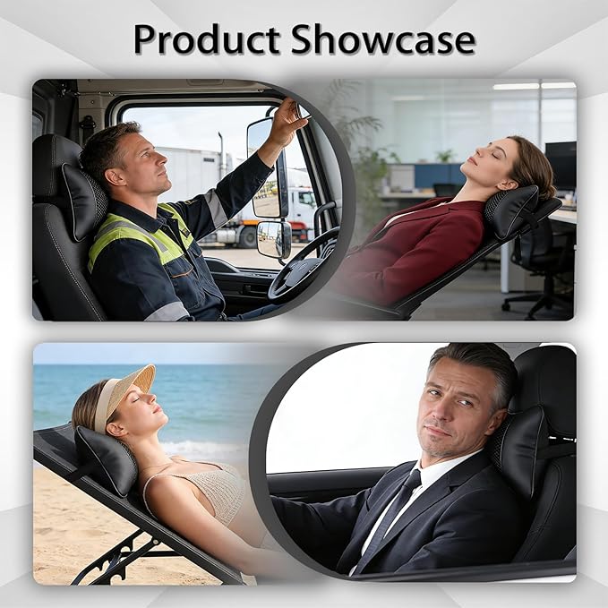 2 Pack Car Neck Pillow Soft Breathable Mesh Headrest Pillows for Driving Support, Universal Fit for Most Car Seats Decor Accessories(Black)