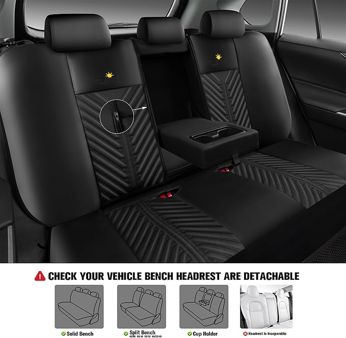 PU Leather Car Seat Covers Full Set – Waterproof seat Cover for Cars,3D Foam Support Automotive seat Covers ,Airbag Compatible, Universal Fit for Cars SUVs Trucks Sedans(Black/Grey)