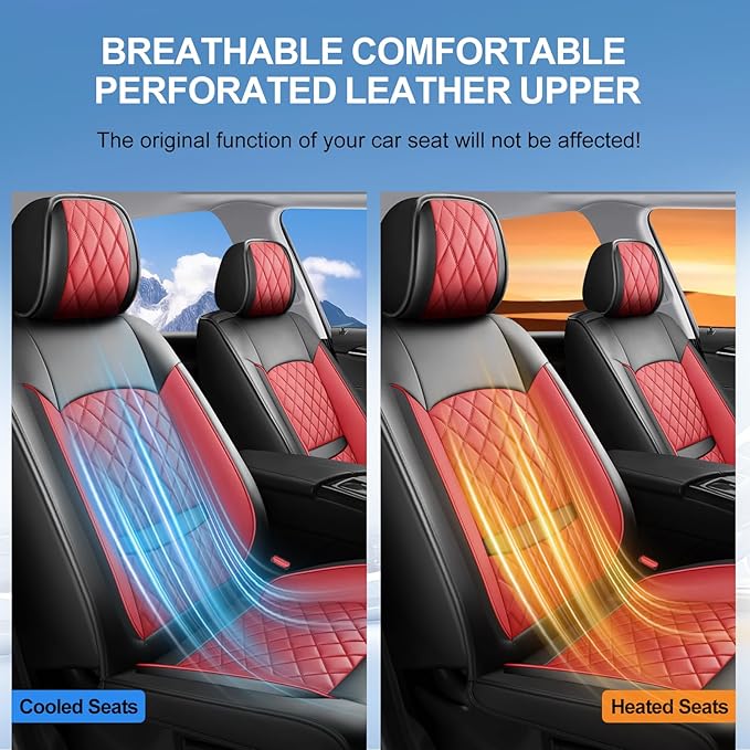Fit RLX Car Seat Covers for Acura RLX 2013-2020 - Premium Leather, Waterproof, All-Weather, Airbag Compatible, Breathable, Easy Install, Seat Protectors, Only 2 Front seat Covers, Red