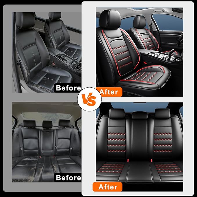 CX-50 Car Seat Covers Fit for Mazda CX-50 2023-2026, Full Coverage Premium Leather Waterproof Breathable Seat Covers, Automotive Seat Protectors, Airbag Compatible(Full Set Seats, Black & Red)