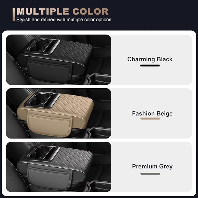 Center Console Cover Fit for Venza Faux Leather Car Armrest Cushion with Storage Bags, Cup Holder & Phone Storage Multifunctional Middle Console Cover(Beige)