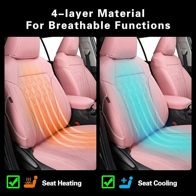 EKR Rav4 Seat Covers Custom Fit for Toyota Rav4 LE(NOT for Hybrid) 2013 2014 2015 2016 2017 2018,Leather Car Pink Seat Cover for Women SUV Full Set,Faux Leather(Pink)