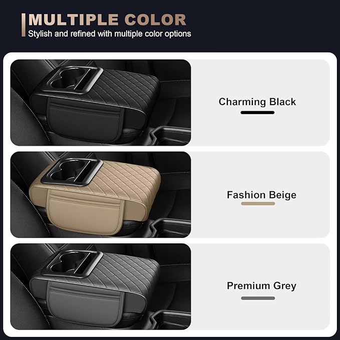 Center Console Cover Fit for Camry Faux Leather Car Armrest Cushion with Storage Bags, Cup Holder & Phone Storage Multifunctional Middle Console Cover(Grey)