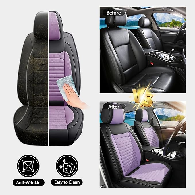 Car Seat Covers Full Set Fit for Toyota Venza 2009-2025,2026, Premium Faux Leather Car Seat Protector,Breathable Anti-Slip Full Wrapping Edge Seat Covers(Black&Purple,Full Set)