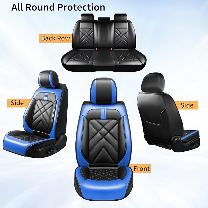 CX-70 Car Seat Covers Fit for Mazda CX-70 2025-2026, Full Coverage Premium Leather Waterproof Breathable Seat Covers, Automotive Seat Protectors, Airbag Compatible(Full Set Seats, Black-Blue)