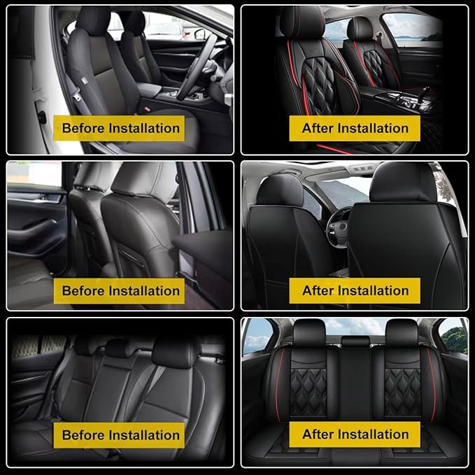 AOMSAZTO Car Seat Covers,Full Set 5 Seats Custom Fit for Jeep Patriot 2007-2017,Faux Leather Automotive Cushion Covers Seat Protector,Airbag Compatible Waterproof Black