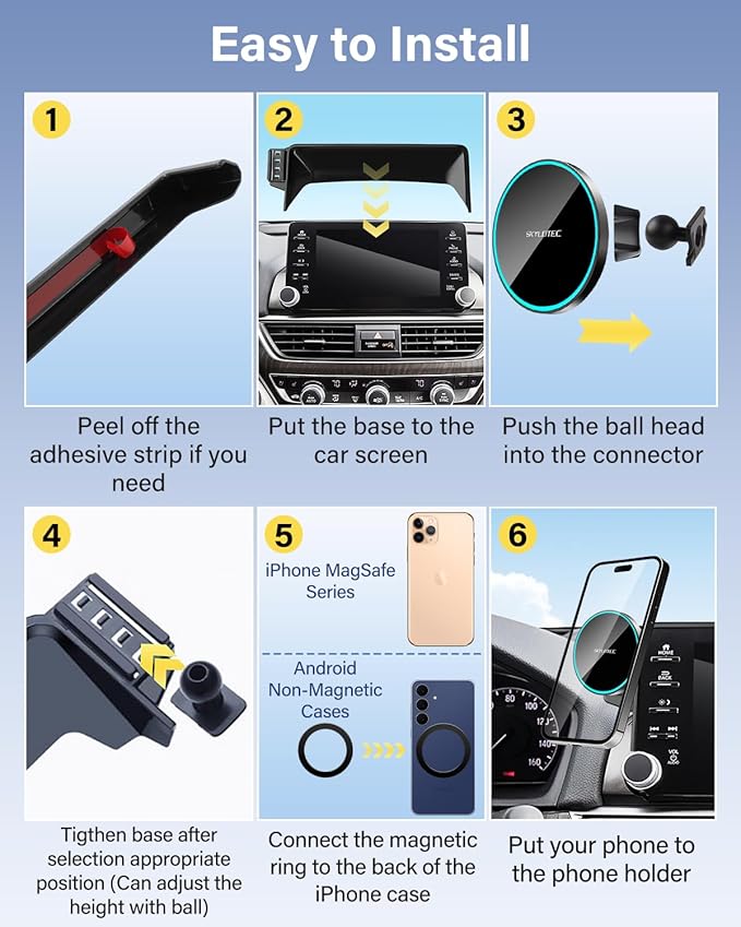 SKYLOTEC Phone Mount for BMW 7 Series 2016-2022 Accessories 10.25/10.3-Inch Screen Fixed Clip, Magnetic Phone Holder Compatible with MagSafe, Strong Magnets 15W Wireless Charger Cell Phone Base