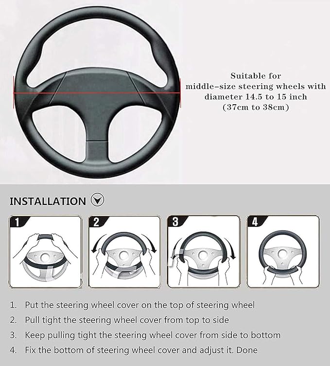 LABBYWAY Microfiber Leather Steering Wheel Cover, Universal 14.5-15 Inch Steering Wheel Anti Slip Car Interior Accessories for Men Women (Black with White Line)