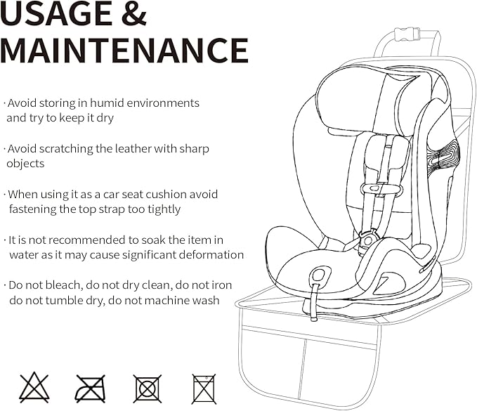 Car Seat Protector Leather Waterproof Child Safety Seat Protector Cover with Thick Pad and 2 Large Pockets Durable Kick Mat for All Auto Seat (Beige)