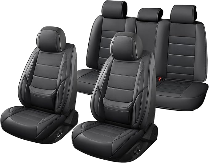 Car Seat Covers Full Set Custom Fit For Chevrolet/Chevy Malibu 2000-2025 2026 - Premium Faux Leather with Lumbar Support, Breathable, Waterproof, Anti-Slip, Durable, Easy to Install (Black, Full Set)