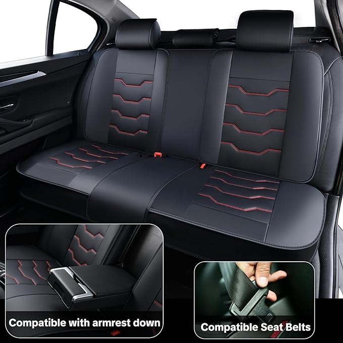 Red Lines Car Seat Covers for Ford Bronco Sport 2021-2025 Car Seat Cover, Waterproof Faux Leather, 5 Piece Full Set, Wear Resistance, Easy to Clean and Install, Beautify Interior