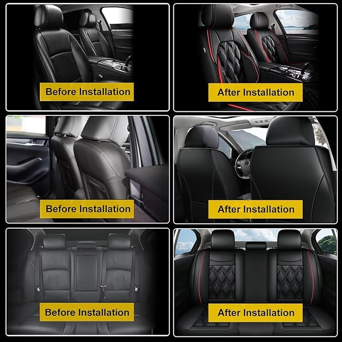 AOMSAZTO Car Seat Covers Full Set Fit for Kia Soul 2010-2026 Waterproof Faux Leather Car Seat Cushions Automotive 5 Seat Covers Set(Black&Redline)