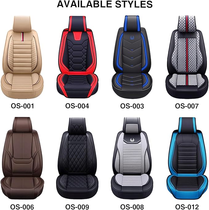 OASIS AUTO Car Seat Covers Front Seats Premium Waterproof Faux Leather Cushion Universal Accessories Fit SUV Truck Sedan Automotive Vehicle Auto Interior Protector (OS-001 Black)