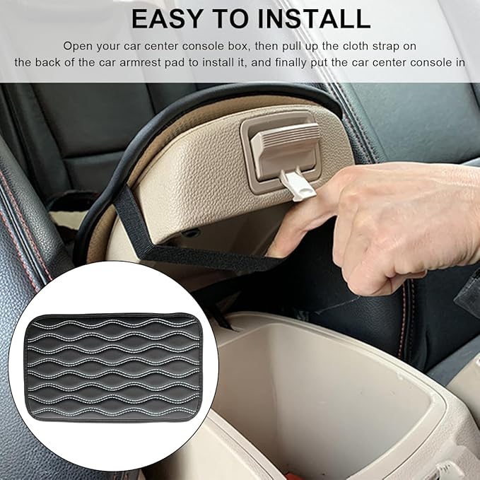 Car Center Console Cushion Pad, 12.48×7.40 Inches Waterproof Car Armrest Seat Box Cover, Comfortable PU Leather Vehicle Armrest Cover Protector, Car Decor Interior Accessories (Black+White)