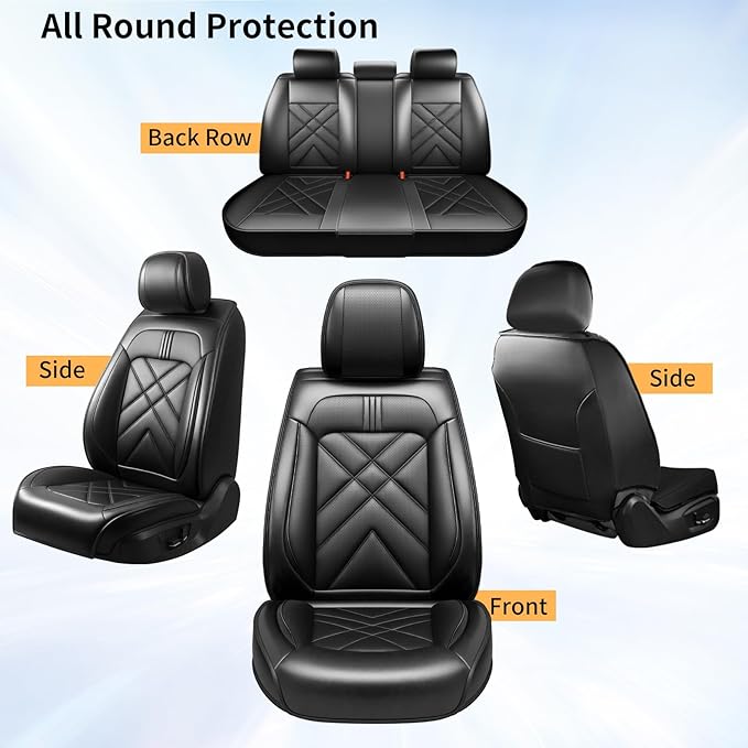 CX-5 Car Seat Covers Custom Fit for Mazda CX-5 2013-2025 2026, Full Coverage Leather Waterproof Breathable Seat Covers, Automotive Seat Protectors, Airbag Compatible(Full Set Seats, Black)