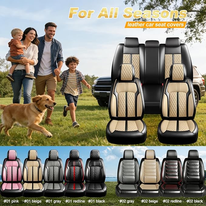 Fit CX-30 Car Seat Covers for Select Mazda CX30 2020-2025, Premium Full Coverage Leather, Airbag Compatible, Waterproof All Weather Seat Protector, Front Pair Black+Beige