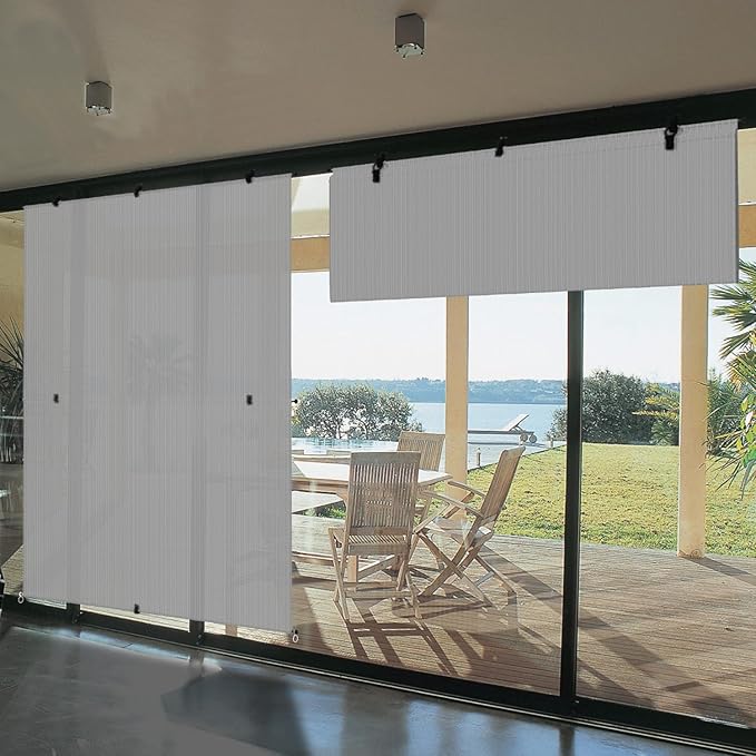 Bynbbur 4'W x 12'H Outdoor Patio Shades Foldable Roller Blinds, 220 GSM Sun Shade Roll Up Porch Screens Exterior Shade Cloth for Deck Pergola Backyard, Light Gray