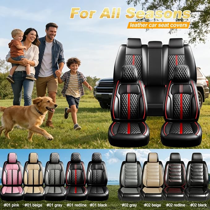 Fit CX-7 Car Seat Covers (Front Pair) for Select Mazda CX7 2006-2012 - Premium Full Coverage Leather, Airbag Compatible & Scratch-Resistant, Waterproof All Weather Seat Protector, Red Trim